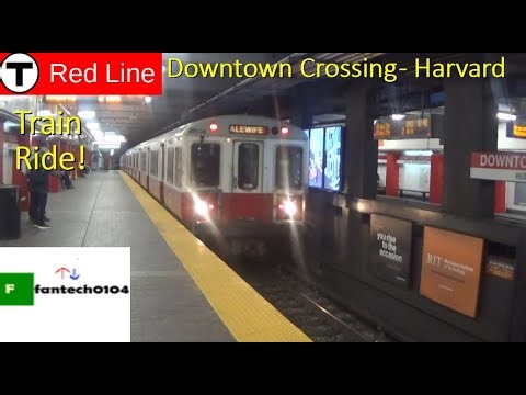 Riding a MBTA Red Line 1600 series train from Downtown Crossing to Harvard Square