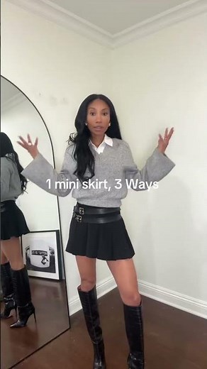 Pleated mini skirt .. 3 differnt looks! I love styling mini skirt with knee high boots! #pleate