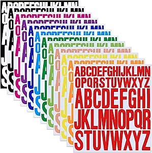 12 Sheets Alphabet Stickers, 12 Colors Self Adhesive Vinyl Letter Stickers Aesthetic, Waterproof Letter Sticker for Water Bottles, Door, Car, Scrapbooking, Poster, Cup