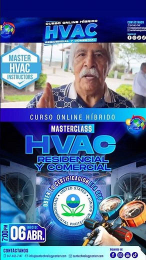 CURSOS ONLINE HIBRIDO MASTERCLASS REFRIGERACION HVAC CERTIFICACION EPA 608 UNIVERSAL