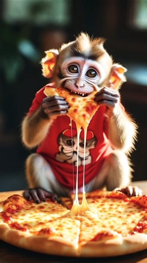 Cute Baby Monkey Eating pizza 🍕| Adorable Animal Video