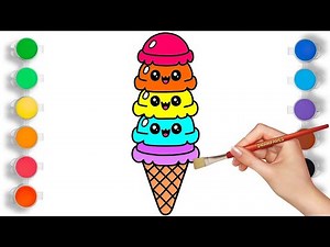 How to Draw Rainbow Ice Cream | Draw Cute Food | Step By Step Drawing Tutorial For Kids & Beginners
