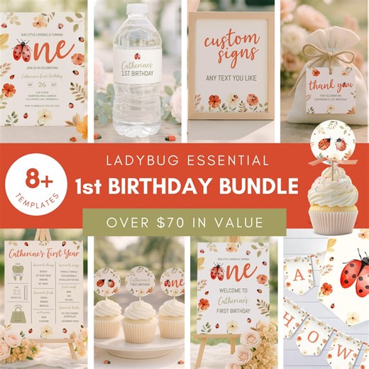 Ladybug First Birthday Bundle, Lovebug Birthday Decorations Printable, Ladybug Birthday Party Decor Set, Lovebug First Birthday Bundle Sb168 - Etsy