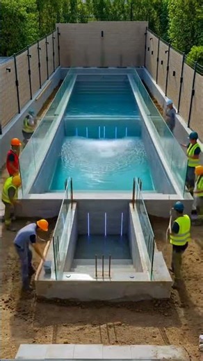 Ultra-fast timelapse of luxury villa backyard transforming into architectural glass-wall infinity