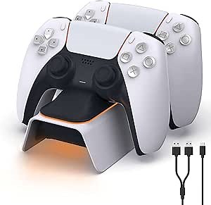 NexiGo Enhanced PS5 Controller Charger, PlayStation 5 Charging Station with LED Indicator, High Speed, Fast Charging Dock for Sony DualSense Controller, White