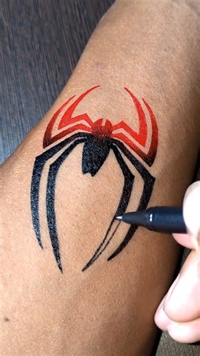 DIY Spiderman logo tattoo design with gel pen on wrist #tattoo #spiderman #red #marvadi