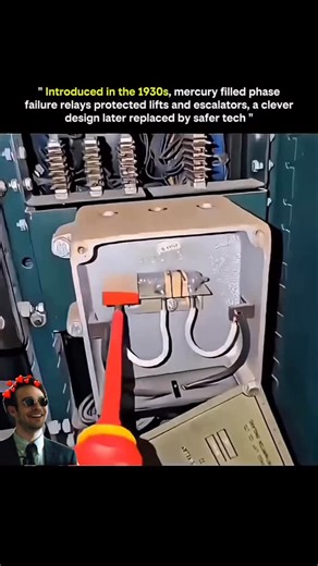 🪷ওমর🌸 on Instagram: "Before modern electronics, safety relied on clever physics and design🧠🪫 In the 1930s, engineers introduced mercury-filled phase failure relays to protect lifts and escalators from electrical faults. These devices were designed to detect a loss or imbalance in power supply, which could cause motors to overheat, stall, or operate dangerously. When a phase failed, the mercury inside the relay would shift, completing—or breaking—a circuit to immediately stop the machinery, p