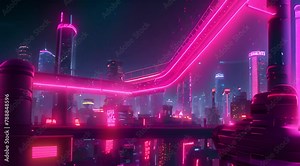 Neon Cityscape Platform Game Background with Unexpected Delicacies from the Sky
