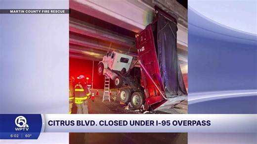 Dump truck hits I-95 overpass in Martin County