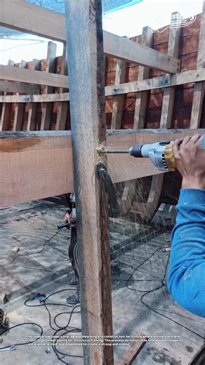 Precision Timber Beam Drilling Process for Strong Wooden Frame Construction