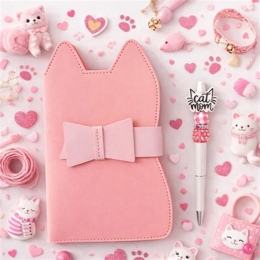 Pink Cat Notebook & Pen Set – Bow Stationery Gift - Etsy