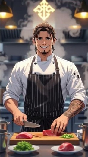 “Cool anime boy chef big smiles 😎🍜chef Busy in cutting meal#anime#shortvideo #shorts #handsome