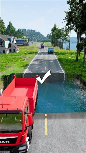 Dump trucks passing huge water pit #22 | #monstertruck #beamngdrivemods #beamngdrive #beamngcrash