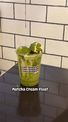 NEW🚨 Don’t scroll, sip this. Our Matcha Cream Float is your next ‘OMG, what is THIS?’ moment 🥹 See you at the cafe ! | Tiny Bubbles 2D art cafe