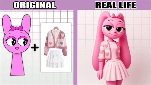 👗美到窒息！Sprunki Pinki 原版动画 vs 毛绒玩具 裙摆飘动细节封神 TikTok 播放破千万!