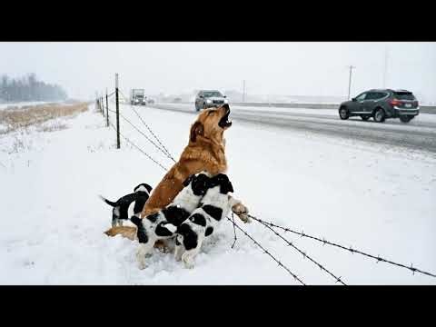 Frozen and Helpless: Mama Dog Caught in Barbed Wire on the Roadside