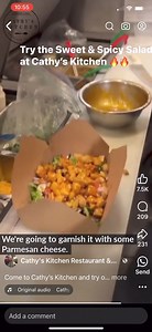Sweet & Spicy Salad at Cathys Kitchen ❤️￼ Dine In , delivery & carry out ❤️ All carry out orders & orders placed over the phone must be paid with credit card or debit card!!!! NO CASH ACCEPTED‼️ Like 👍 & Subscribe to our YouTube Channel https://youtube.com/user/SeeJenkins NOW SERVING 2 LOCATIONS🎊🎊 Cathy’s Kitchen TOGO 10198 West Florissant Rd Dellwood Mo. 63136 1 (314) 227-5005 HOURS Tuesday – Saturday 11am-6pm Closed Sundays & Monday’s Cathy's Kitchen 250 S Florissant Rd Ferguson 63135 314-5