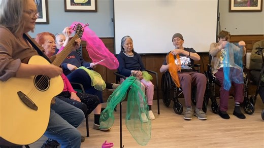 Music therapy matters...and here’s why. Even when memory changes make communication harder, the brain often still responds to rhythm and melody. These moments help reduce stress, encourage self-expression, and brighten the day for our residents living with dementia. 🎶 At High Plains Crossing, we see the impact every time a resident hums along or their face lights up during our music therapy sessions. | High Plains Crossing