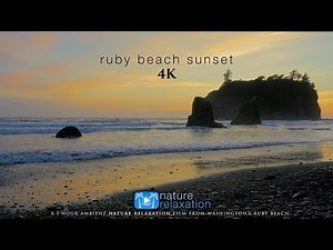 1 Hour Coastal Sunset in 4K + Ocean Sounds by Nature Relaxation™ - Washington State
