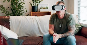 Psychologist, consulting and person with virtual reality for therapy, user experience or psychological research on tablet for behavior. Man, digital technology and vr glasses for metaverse and study.