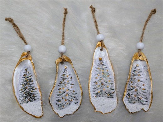 Oyster Shell Christmas Tree Ornament: Beachy Winter Decor - Etsy