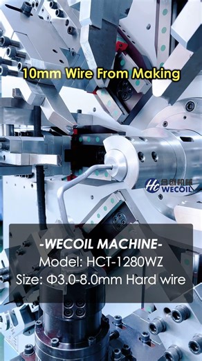 10.0mm steel wire forms made by Wecoil HCT-1280 camless spring machine. Wecoil spring machinery.
