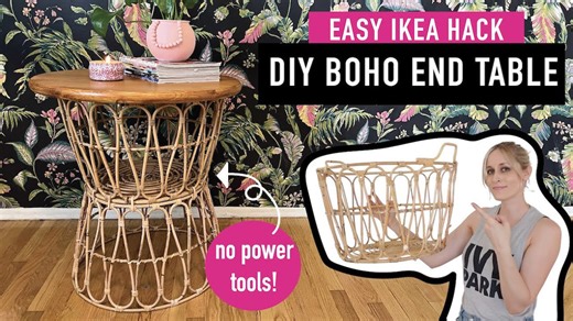 How to build boho end tables from IKEA baskets without tools