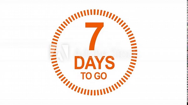 7 days to go, 7 days count animation, motion graphics running numbers counting days, 7 days in a month, 7 days left, 4K HD video with white and green background alpha channel