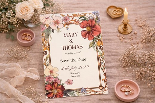 Art Nouveau Floral Save the Date Template for Vintage Botanical Wedding (digital Template) - Etsy