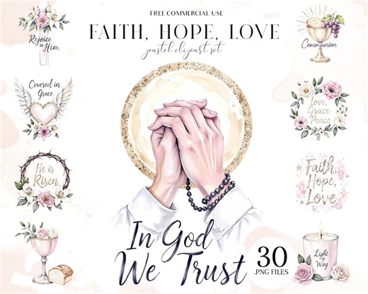 Christian Clipart, Faith Hope Love PNG, Religious Prayers Illustrations Sublimation PNG, Free Commercial Use - Etsy