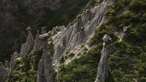 Aerial view of natural rock formations Stone mushrooms in the Altai Reserve