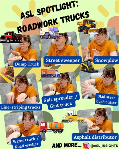 Trix Bruce | ASL Spotlight: Roadwork Trucks In ASL, we use classifier handshapes to show how these trucks move, how they work, and how they get the... | Instagram