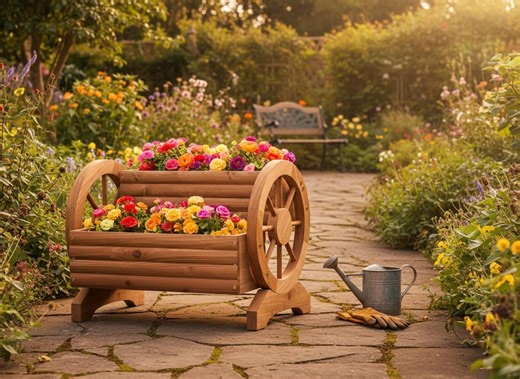 Flower Cart Planter With Wheels Wooden – Outdoor Garden Wagon Planter, Rolling Wooden Planter Box for Patio, Balcony, Backyard Décor - Etsy