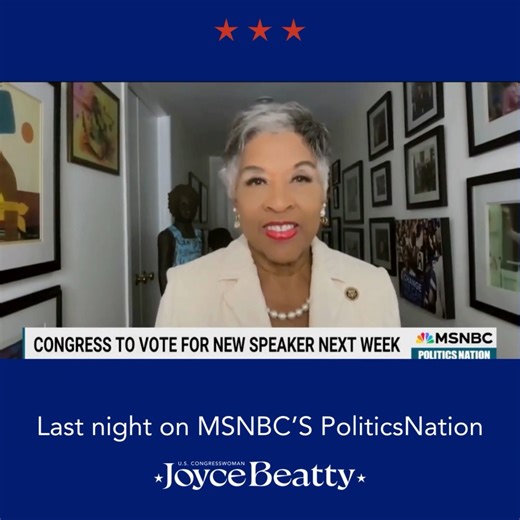 Thank you, @TheRevAl and @PoliticsNation, for last night’s discussion on the divided GOP House, its challenges for the 119th Congress, and House Democrats’ unity in delivering results for Americans. We also explored the future of the Democratic Party and more. Watch the full interview here: https://bit.ly/3PgKv5W. | Joyce Beatty
