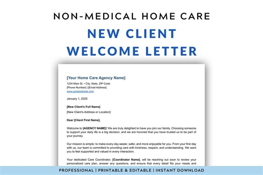 Home Care Client Welcome Letter Template: Editable & Printable (digital Download) - Etsy