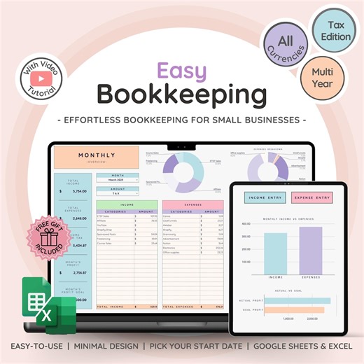 Bookkeeping Template for Small Business Easy Income Tracker | Expense Tracker | Accounting Spreadsheet for Google Sheets - Etsy Australia