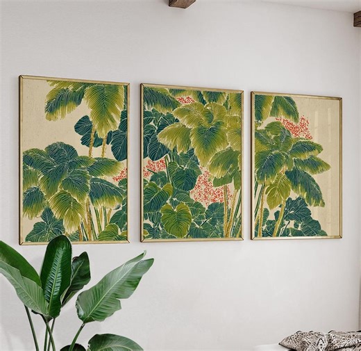 Tropical Palm Leaf Poster Set | Green Botanical Jungle Triptych Wall Art | Palm Tree Decor - Etsy