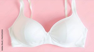 A pink lace lingerie set, white bra isolated on a pink background, no bra day concept
