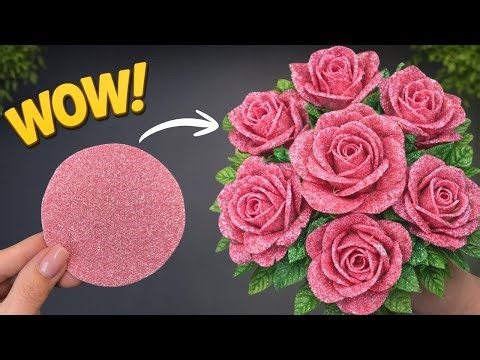 WOW! Gorgeous Glitter Foam Roses 🌹 Easy DIY Foamiran Flowers