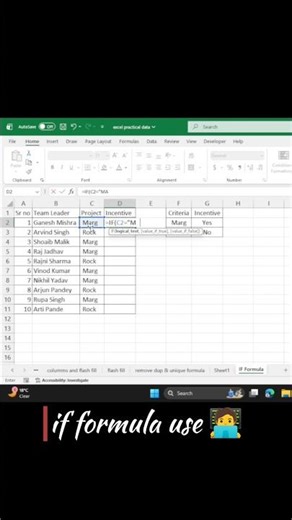 if formula use in Excel