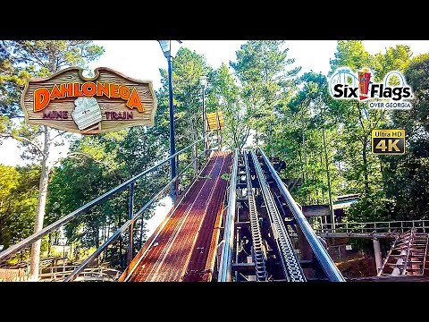 Dahlonega Mine Train Roller Coaster On Ride Front Seat 4K POV Six Flags Over Georgia