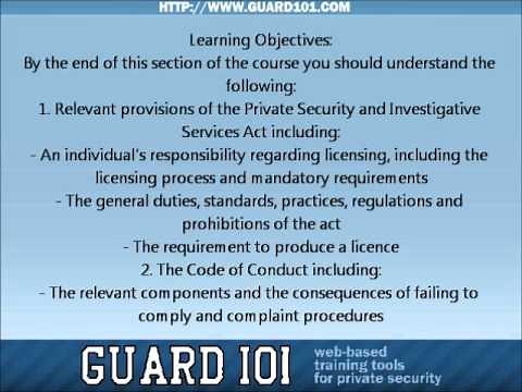 Section 2: The Private Security and Investigative Services Act and Ministry Code of Conduct