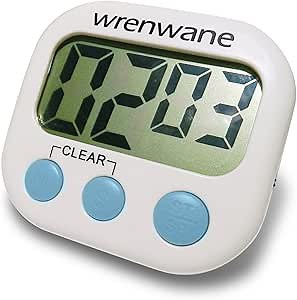 Wrenwane Digital Kitchen Timer (Upgraded), No Frills, Simple Operation, Big Digits, Loud Alarm, Magnetic Backing, Stand, White