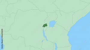 Map of Rwanda with pin of country capital. Rwanda Map with neighboring countries in green color.