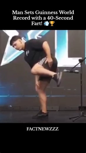 FACTNEWZZZ on Instagram: "Man creates history by setting a new Guinness World Record with an unbelievable 40-second fart! 💨😂 The audience couldn’t stop laughing as this hilarious moment became one for the books. It’s not every day someone makes history in such a unique way! This record proves that talent can come in the funniest forms. 🏆🔥 Follow for more@factnewzzz Follow for more@factnewzzz #FunnyVideos #Viral #GuinnessWorldRecord #Comedy #LOL #Trending #FunnyReels #ViralVideo #CrazyMoments