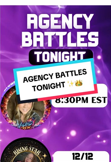 So many FUN battle’s TONIGHT !! 🔥 We have 1 MONTHLY AGENCY BATTLE ! 4 NORTH POLE KNOCKOUTS !!! Come show up & support the crew !! You don’t want to miss it !!! ✨👑 #adhdcrewagency #tournament #battletime