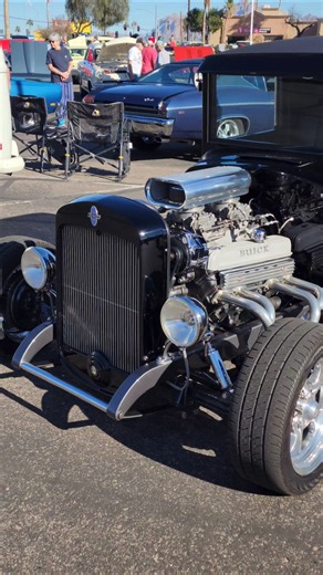 Buick v8 engine swapped into Chevrolet hot rod pick up truck at classic car meet