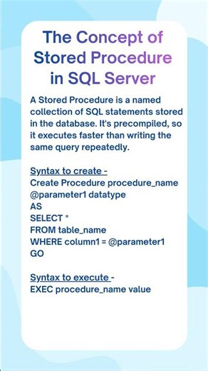The Concept of Stored Procedure in MS SQL Server | Interview Question #shorts #sqlserver