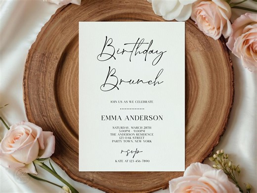 Birthday Brunch Invitation Template, Elegant Birthday Brunch Invite, Modern Neutral Adult Birthday, Editable Corjl Invitation - Etsy