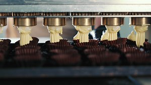 Candy Production Line At The Factory. Making Sweets From Cream Automatically.